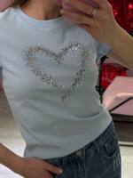 Футболка со стразами голубой