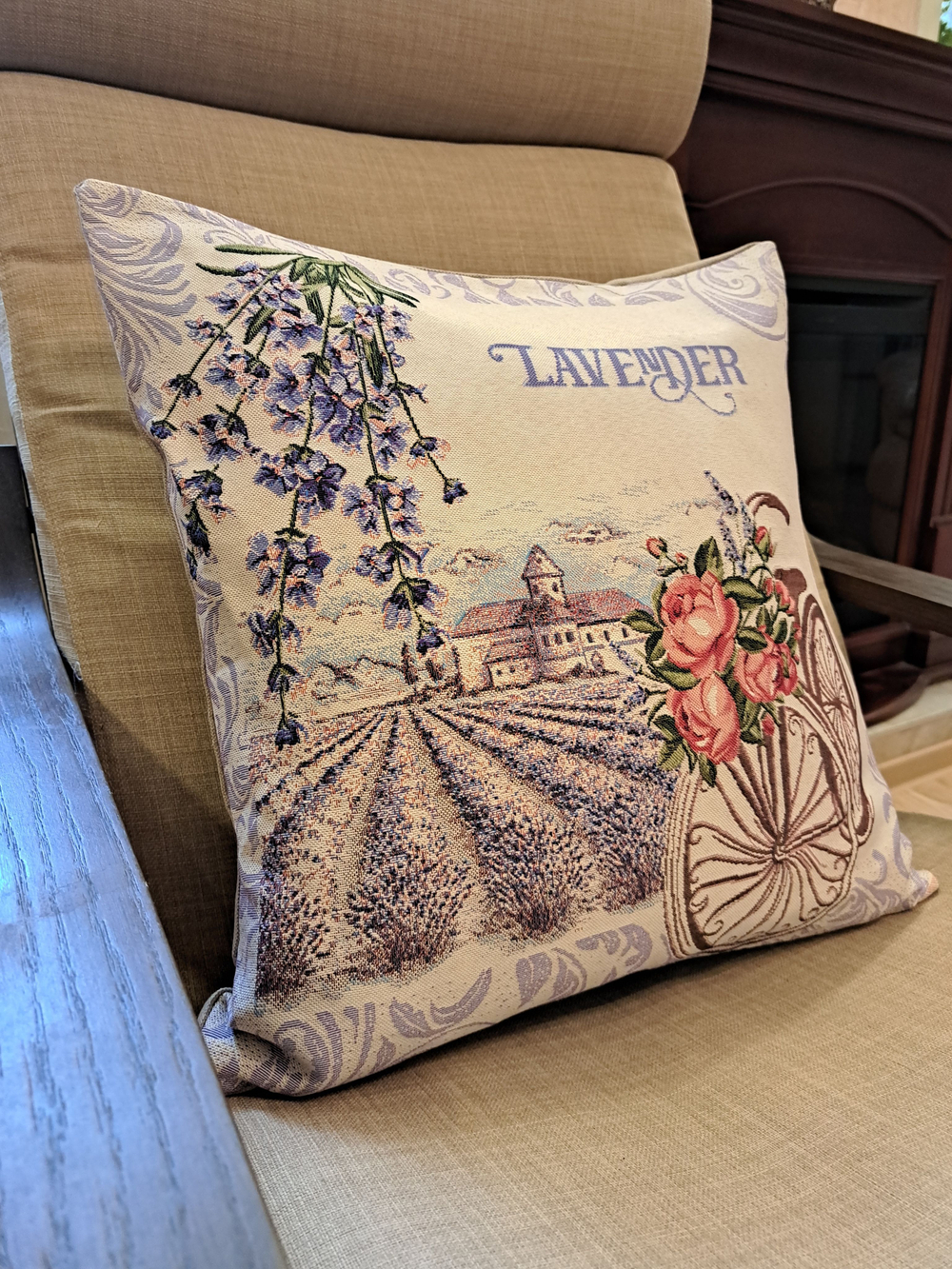 Декоративный гобеленовый чехол для интерьерной подушки Лаванда Прованс 47х47