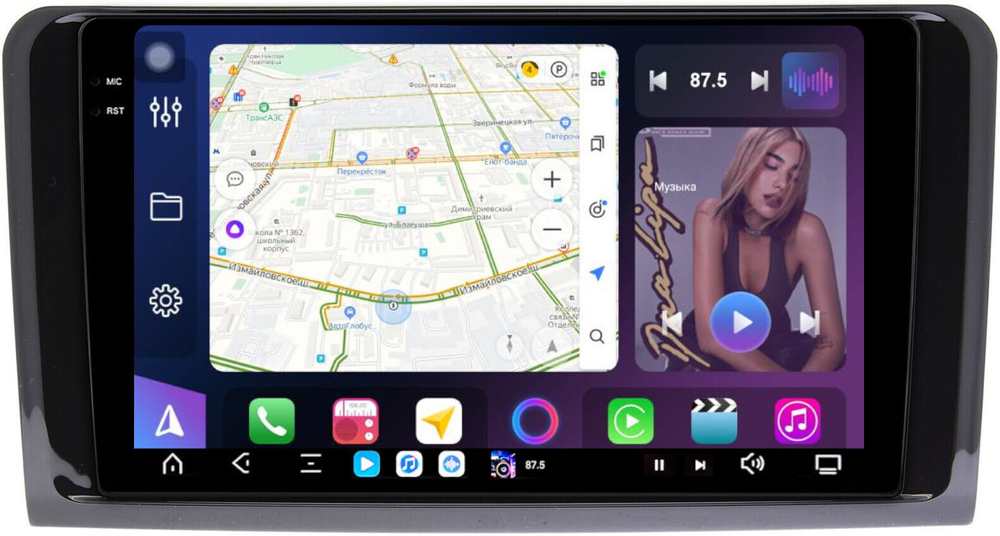 Магнитола для Mercedes-Benz ML W164, GL X164 2006-2012 (рамка глянцевая) - FarCar GX213M монитор 9.5" 2K QLED на Android 14, TS20, 6+128Гб, CarPlay, 4G SIM-слот