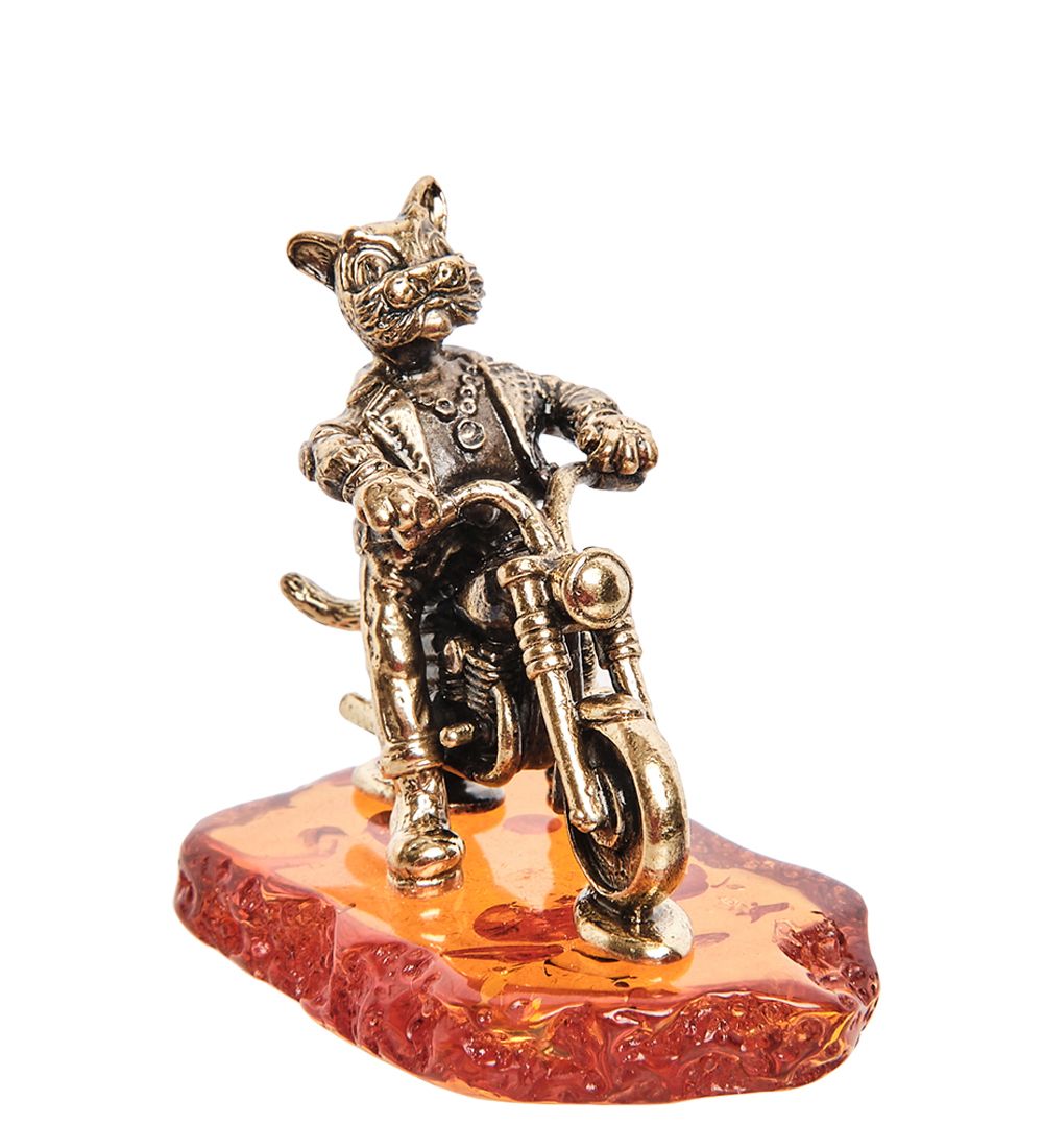 Народные промыслы AM-1790 Фигурка «Кот байкер» (латунь, янтарь)