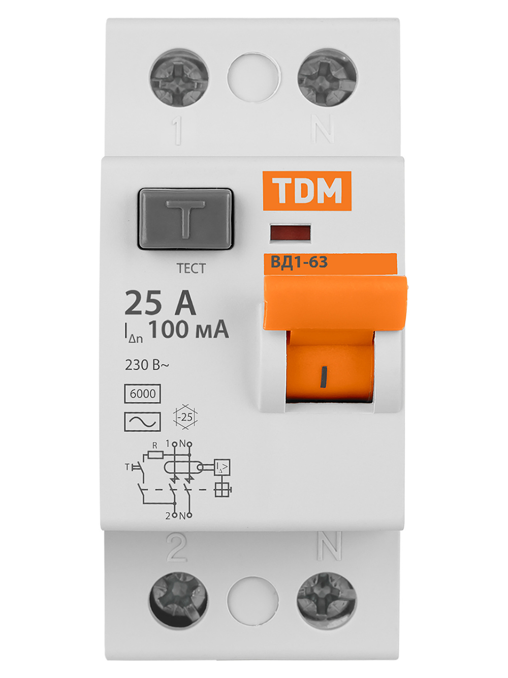 Устройство защитного отключения (УЗО) ВД1-63 2Р 25А 100мА TDM SQ0203-0005
