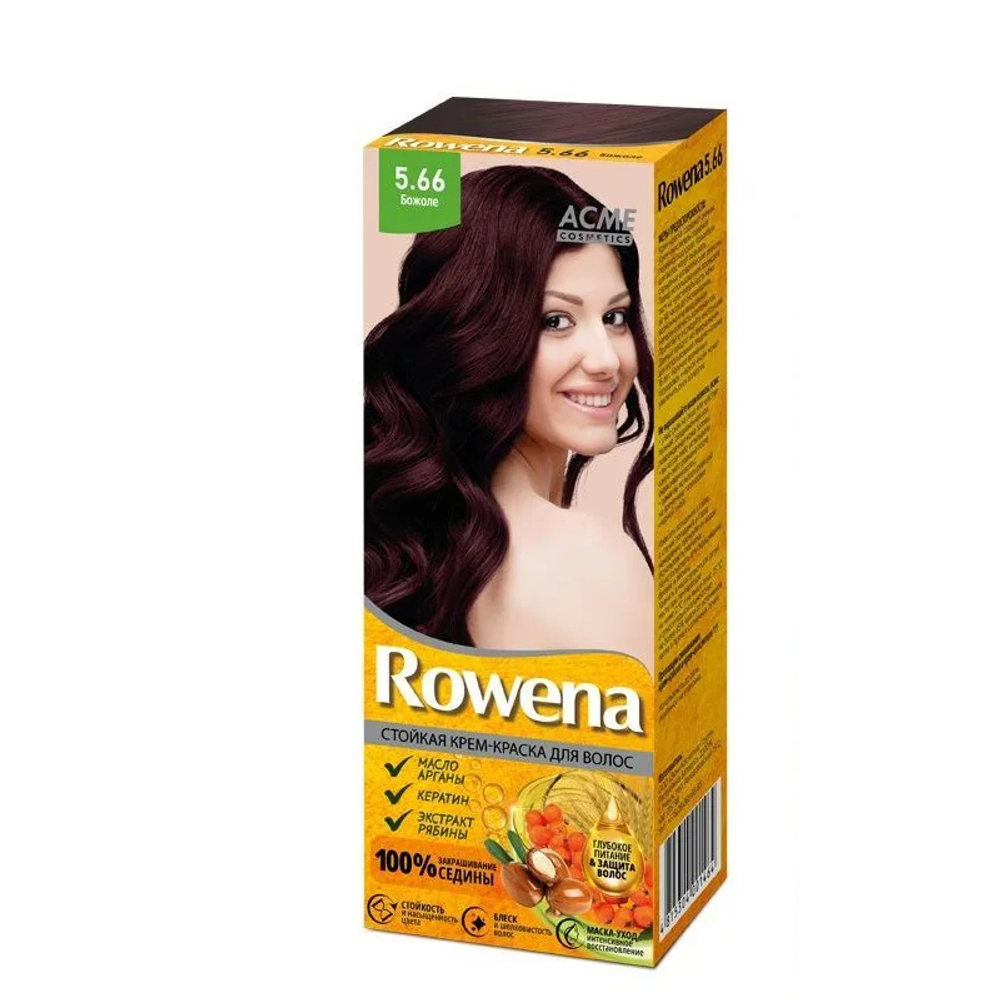 Acme-Color «ROWENA» Стойкая Крем-Краска для волос, тон 5.66 закрашивание седины 100% (Божоле) 115 мл