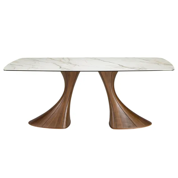 Обеденный стол 1174 овальный с мраморной керамикой и орехом