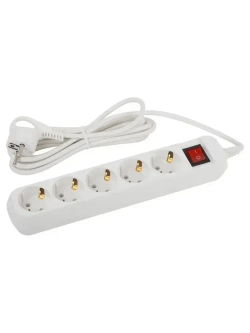 Удлинитель электрический Intro UES550-W с заземлением с выключателем 5 розеток 5 м ПВС 3х0,75мм2 10А белый