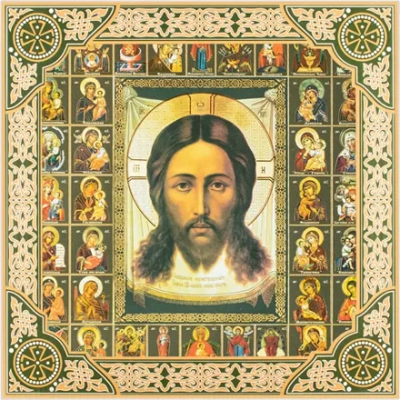 Икона "Спас Нерукотворный" и Собор Богородицы, рама 28х28, в коробке