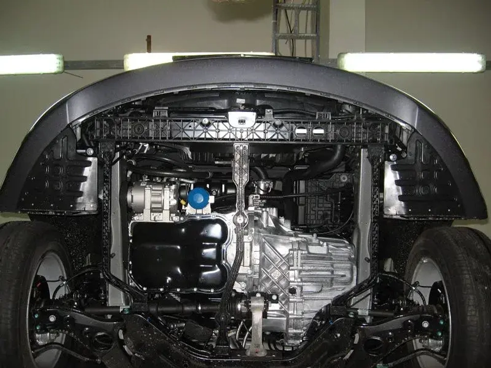 Защита картера двигателя, КПП (2 мм, сталь) для Hyundai Sonata 2010-2014 (V = 2.0; 2.4), Hyundai Grandeur 2011-2016 (V = 3.0 AT) Sheriff.10.1923