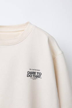 ZARA ТОЛСТОВКА С НАДПИСЬЮ, ЭКРЮ