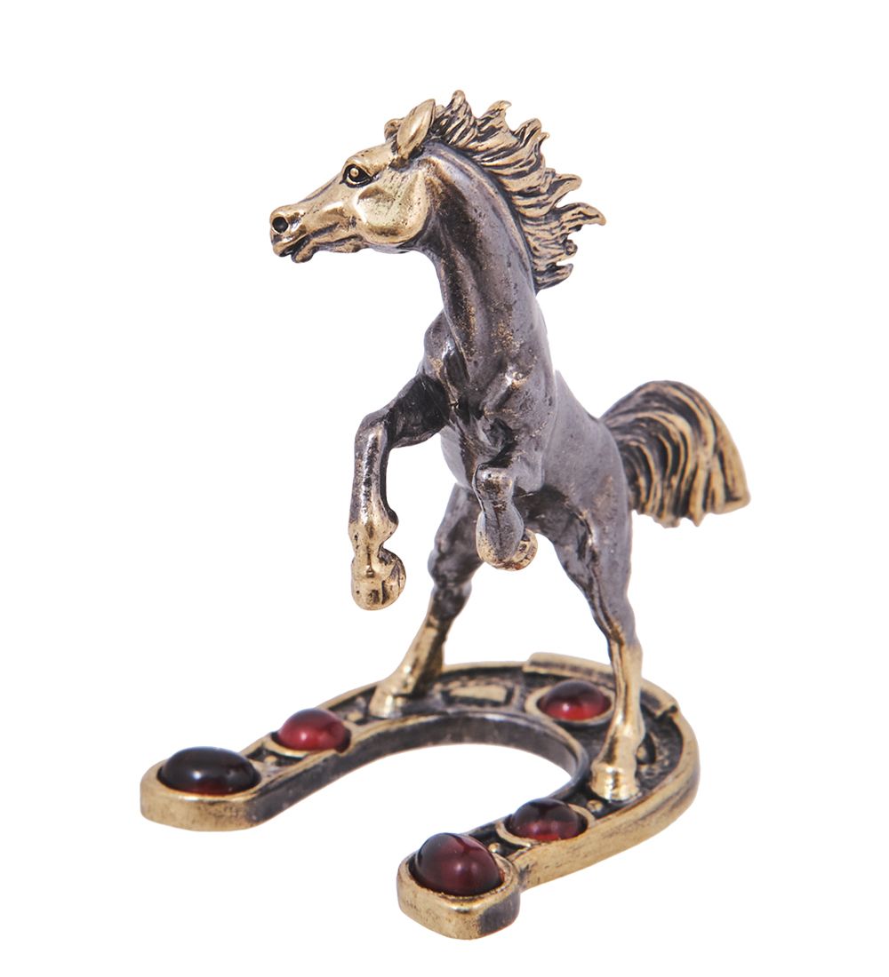 Народные промыслы AM-4188 Фигурка «Лошадь Мустанг на подкове» (латунь, янтарь)