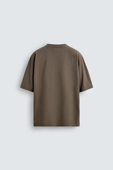 ZARA ФУТБОЛКА С ЭФФЕКТОМ ПОТЕРТОСТИ, ЗЕМЛЯНОЙ