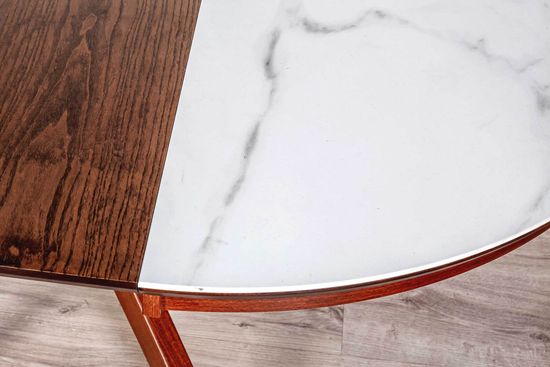 Стол VERONA 1100 CC с раздвижной круглой столешницей, керамика Snow White / Орех американский