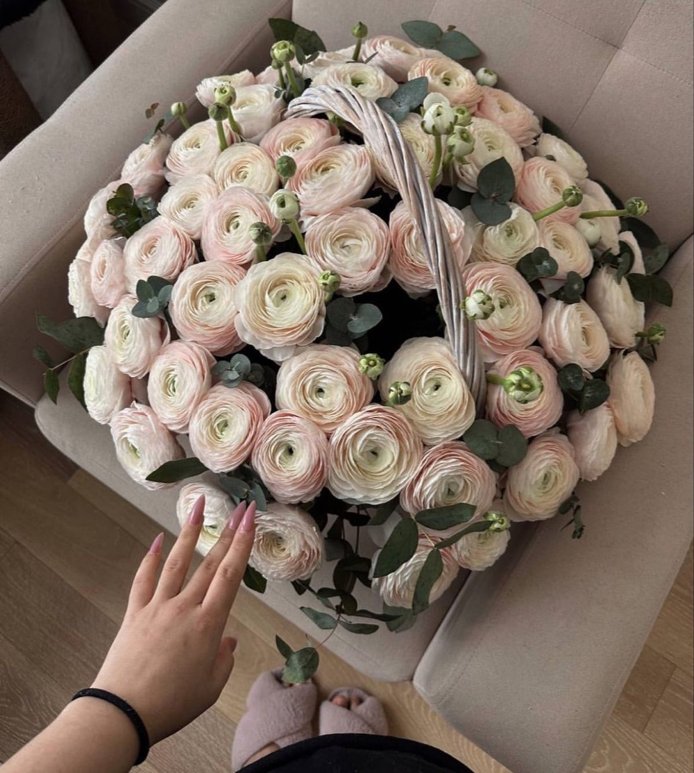 85 ранукулюсов с эвкаплитом