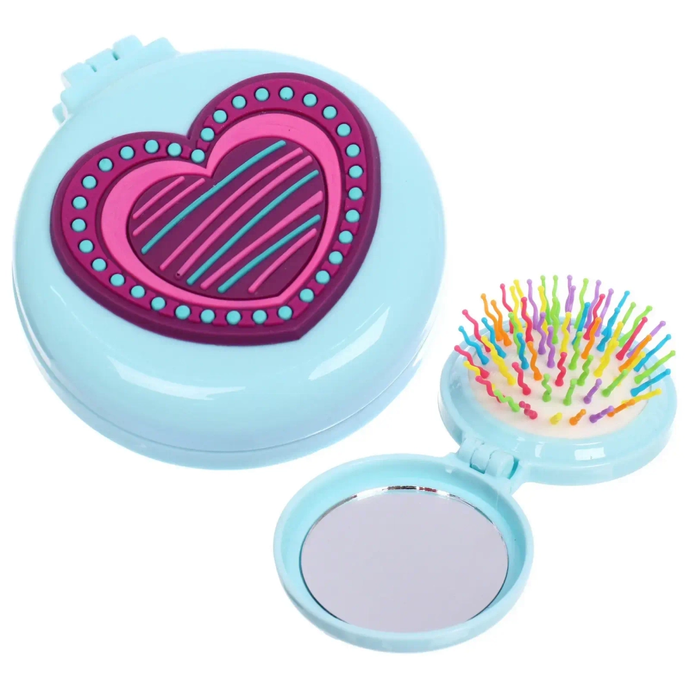 Расческа массажная детская складная «КАРАМЕЛЬ», сердце, цвет голубой, d-6см (пакет с подвесом)