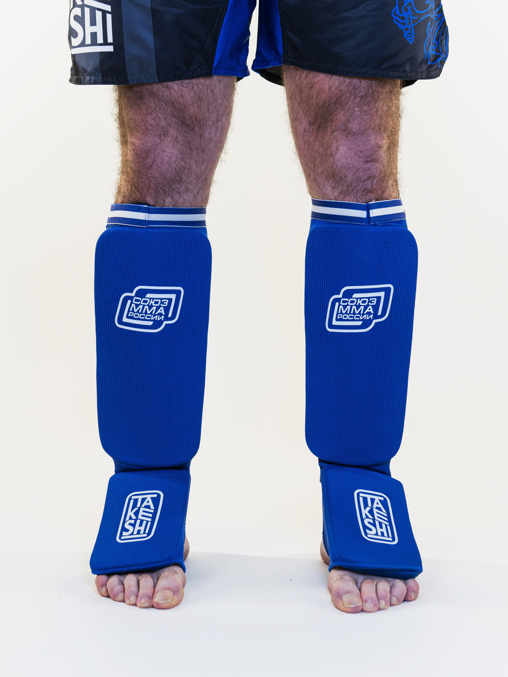 Защита голень-стопа эластичная ткань  TFG Союз ММА Blue (синий)