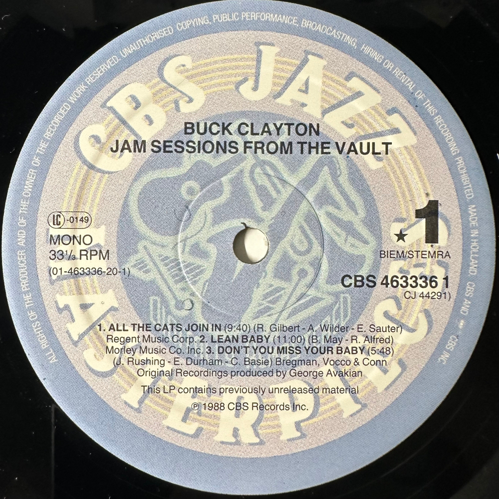 Buck Clayton ‎– Jam Sessions From The Vault (Голландия 1988г.)