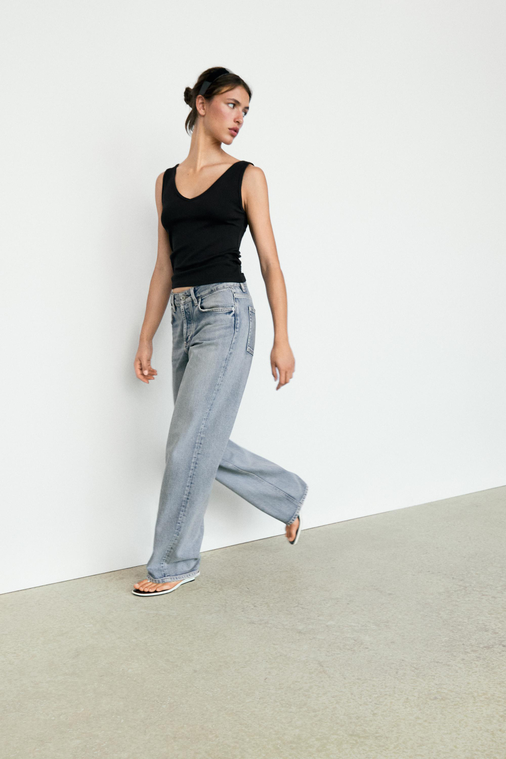 Massimo Dutti Топ из смесового хлопка на бретелях, черный