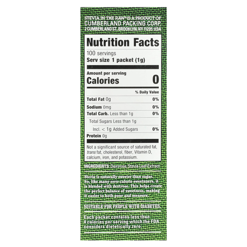 In the Raw, Stevia In The Raw®, нулевой подсластитель, 100 пакетиков, 100 г (3,5 унции)