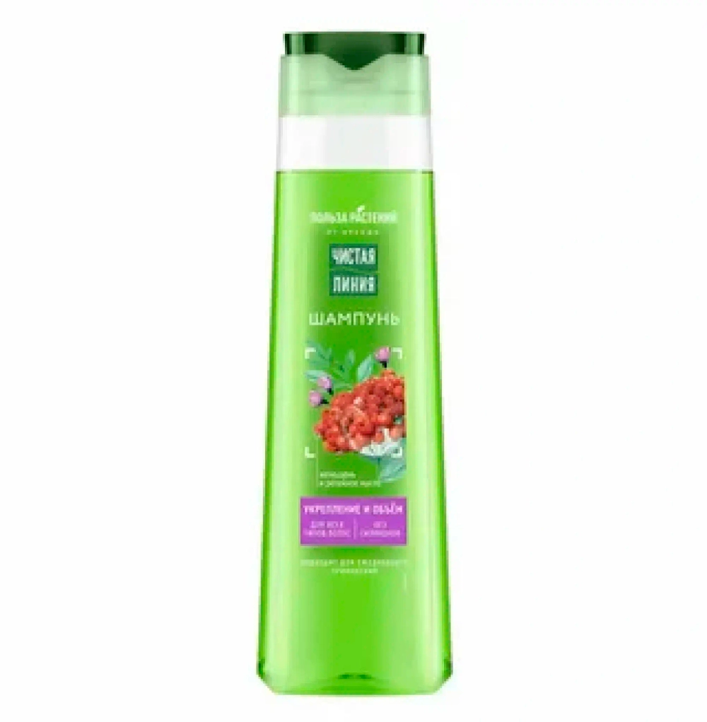 Шампунь для волос ЧИСТАЯ ЛИНИЯ «Польза растений» Укрепление и объем 385 мл.