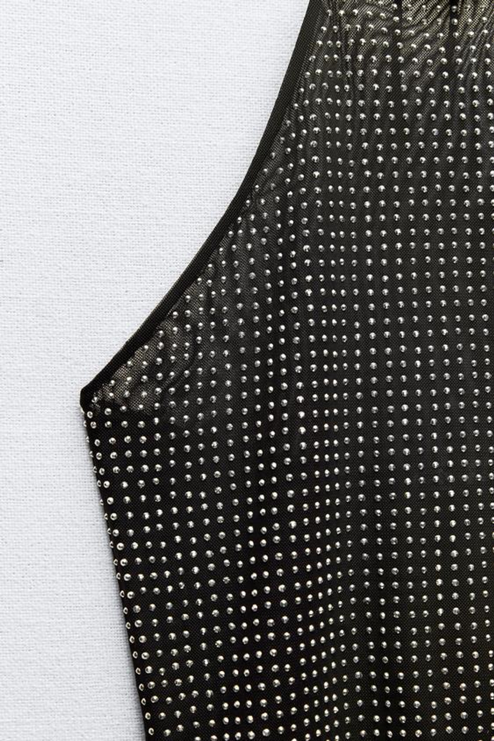 ZARA ТОП С ГОРЛОВИНОЙ ХАЛТЕР ИЗ ПОЛУПРОЗРАЧНОЙ ТКАНИ СО СТРАЗАМИ, ЧЕРНЫЙ