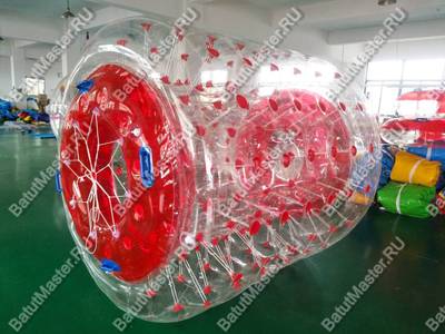 Аттракцион Водный роллер (Гидророллер) "Прозрачно-красный" ПВХ, 2*1.8*1.8 м