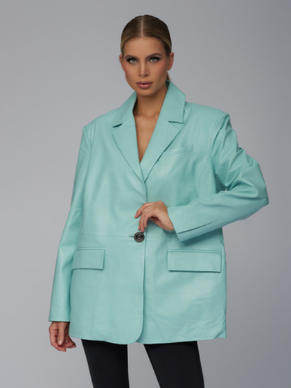 Женский мятный кожаный жакет