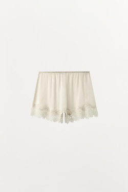 ZARA ШОРТЫ ИЗ СМЕСОВОГО ШЕЛКА С КРУЖЕВОМ, ЭКРЮ
