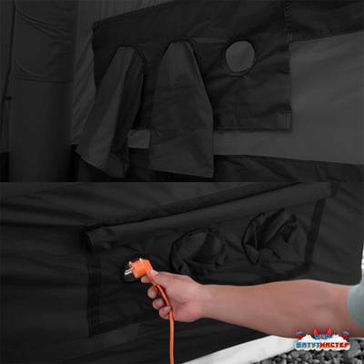 Пневмокаркасная всесезонная палатка «Тёплая Искра» 3,6×4,8×2,2 м — с печкой, из ПВХ, чёрная