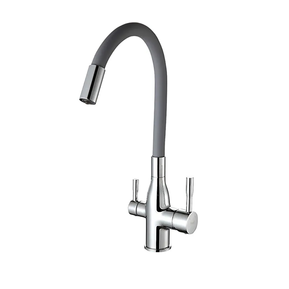 Смеситель для кухни 35к F4396 FRAP (гибкий излив, п/гайку, С ВЫХ. Д/ПИТ. ФИЛЬТРА, СЕРЫЙ/ХРОМ,латунь)