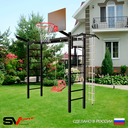 Уличная шведская стенка Sv Sport рукоход У5381К (Турник/Со спинкой/Щит баскет/Кронш бокс/Канат/кольца/лестница)