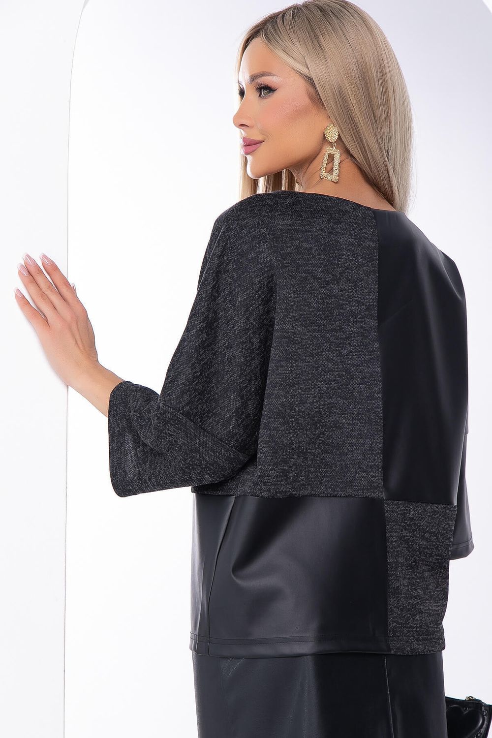 Джемпер комбинированный (экокожа/черный меланж) Б8271 LT Collection (Акция)