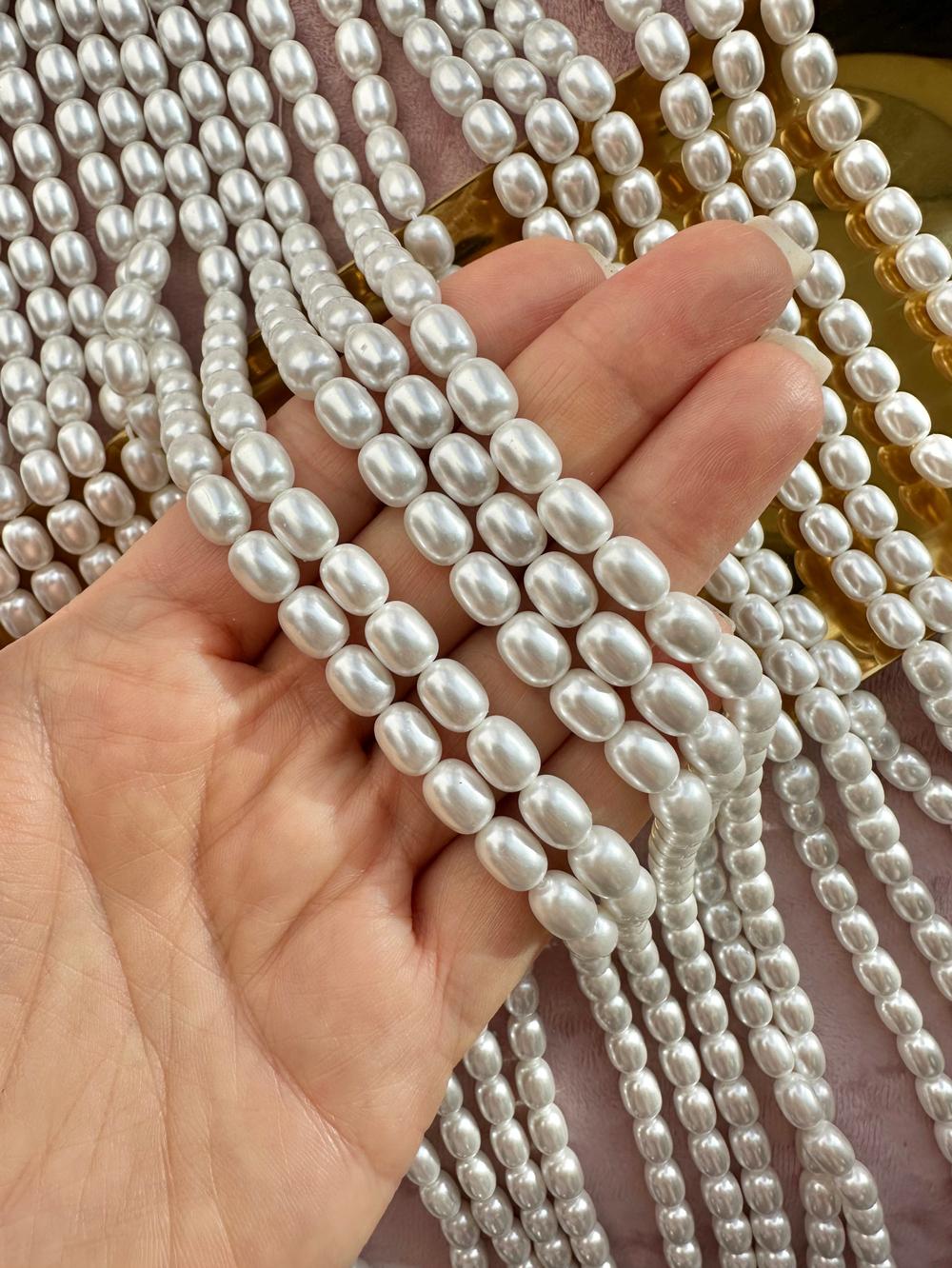 "Жемчуг рис" 6х8мм, "Майорка. Имитация" (нить)