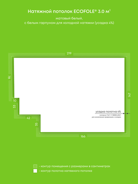 Матовый натяжной потолок 3 м2