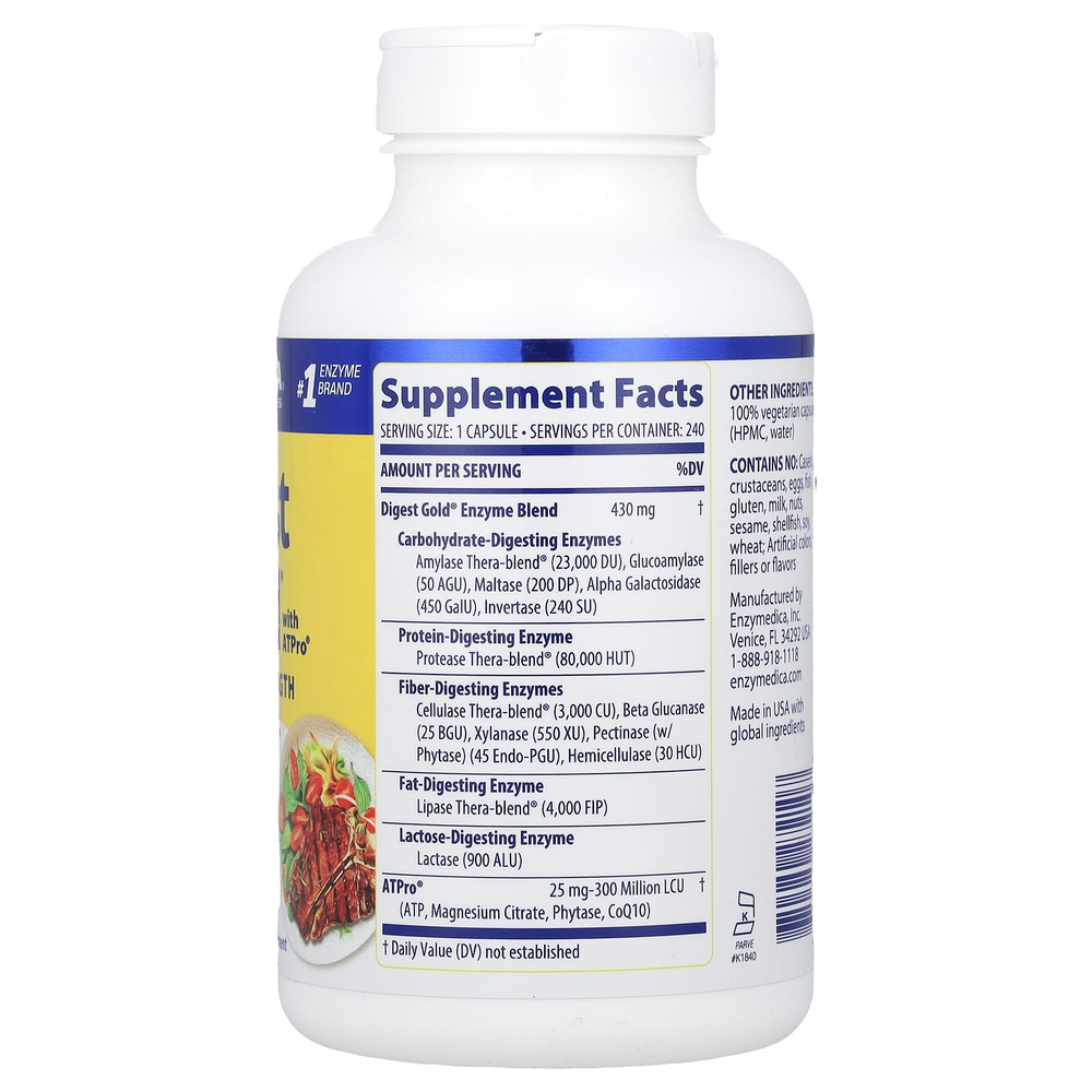 Enzymedica, Digest Gold с ATPro, добавка с пищеварительными ферментами, 240 капсул