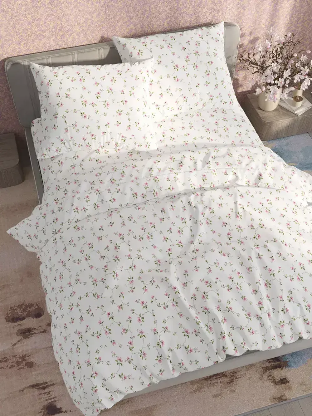 Наволочка комплект 2шт перкаль Сказка "Весенние цветы" 45х45 см на молнии