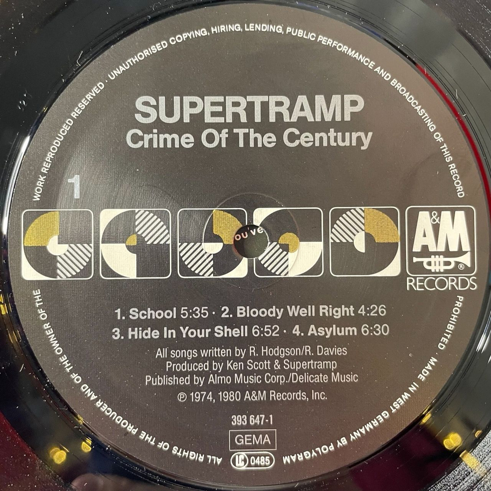Винтажная виниловая пластинка LP Supertramp Crime Of The Century (Germany 1985) Hide In Your Shell