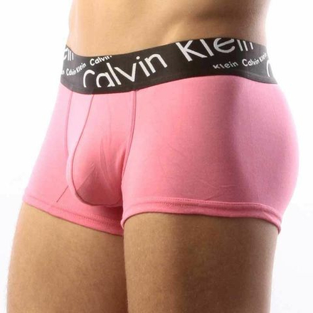 Мужские трусы боксеры розовые с черной косой резинкой Calvin Klein Black Waistband Italics Boxer Pink