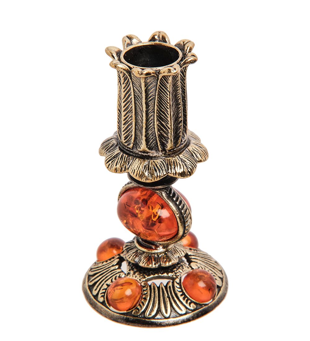 AM-3052 Подсвечник «Цветок» (латунь, янтарь)