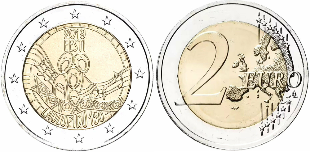 Эстония 2 евро, 2019 150 лет первому Эстонскому празднику песни XF