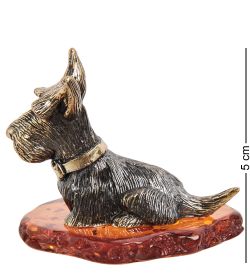 Народные промыслы AM-1379 Фигурка «Скотч терьер с бантиком» (латунь, янтарь)