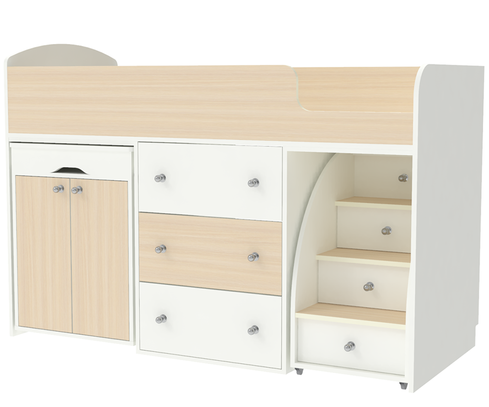 Кровать-чердак КарИВи Малыш Белый   Дуб Молочный