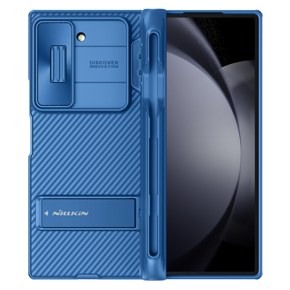 Усиленный чехол синего цвета от Nillkin для Samsung Galaxy Z Fold 6 5G, серия CamShield Fold Case-Pen Holder Version (версия с подставкой и держателем для S Pen)