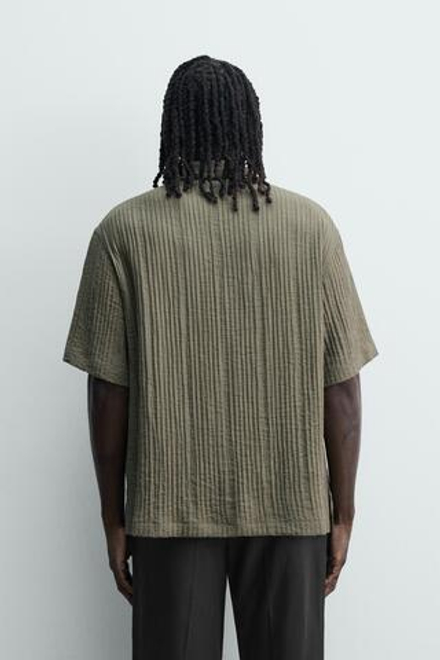 ZARA РУБАШКА ИЗ СТРУЯЩЕЙСЯ РЕЛЬЕФНОЙ ТКАНИ, ХАКИ