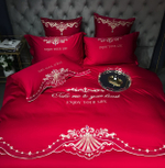 Постельное белье Сатин Гладкокрашеный Вышивка Делюкс на резинке DHCR002