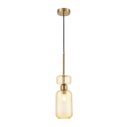 Подвесной светильник 1x60Вт E14, металл/стекло, античная медь/янтарный