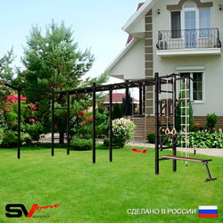 Уличная шведская стенка Sv Sport рукоход х 2 с комплектом турник прямой У52033 (Турник/Брусья/Стойка/Скамья/"Лодочка"/Кронш бокс/Канат/кольца/лестница)
