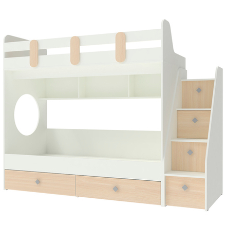 Двухъярусная кровать КарИВи Фортуна-2 Белый   Дуб Молочный