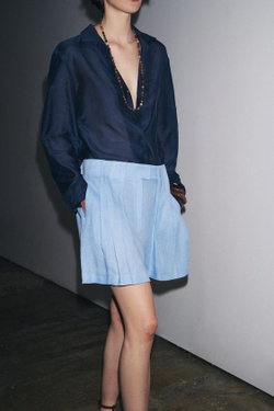 ZARA ЛЬНЯНЫЕ ШОРТЫ — ZW COLLECTION, ГОЛУБОЙ