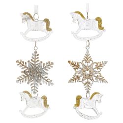 GAEM Украшение новогоднеe подвеска"Снежинка с лошадками", L6,5 W1 H19 см, 2в.