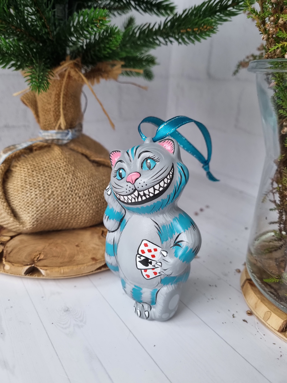 Чеширский кот ёлочная игрушка из фарфора