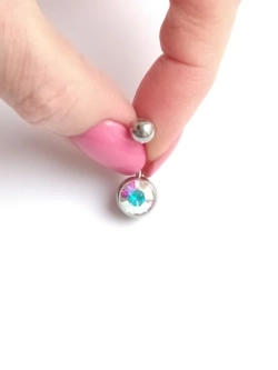 Банан для пупка, 1,6 х 10 мм, с камнем d=10 мм, радужный