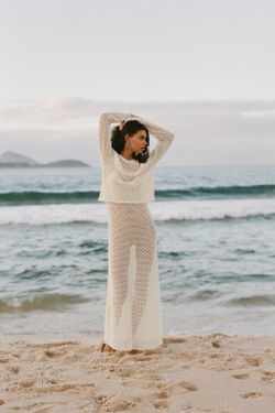 ZARA ТОП ИЗ КРУЖЕВА КРОШЕ С ДЛИННЫМИ РУКАВАМИ, ЭКРЮ